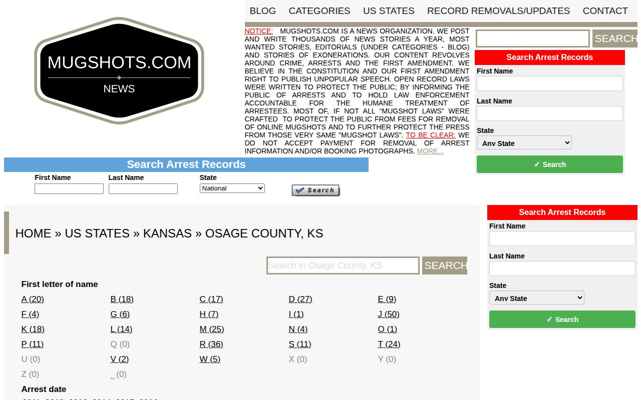 Unofficial Mugshots.com Osage County Kansas historical index