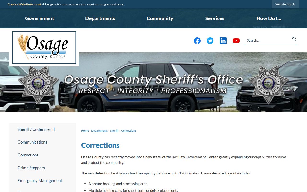 Osage County Corrections booking and custody information